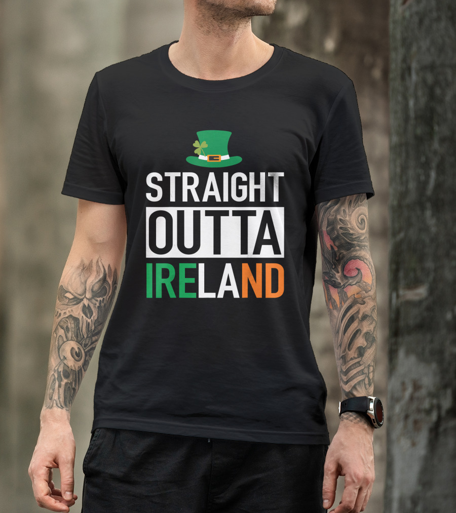Straight Outta Ireland St Patrick's Day Leprechaun Hat Shamrock T-Shirt