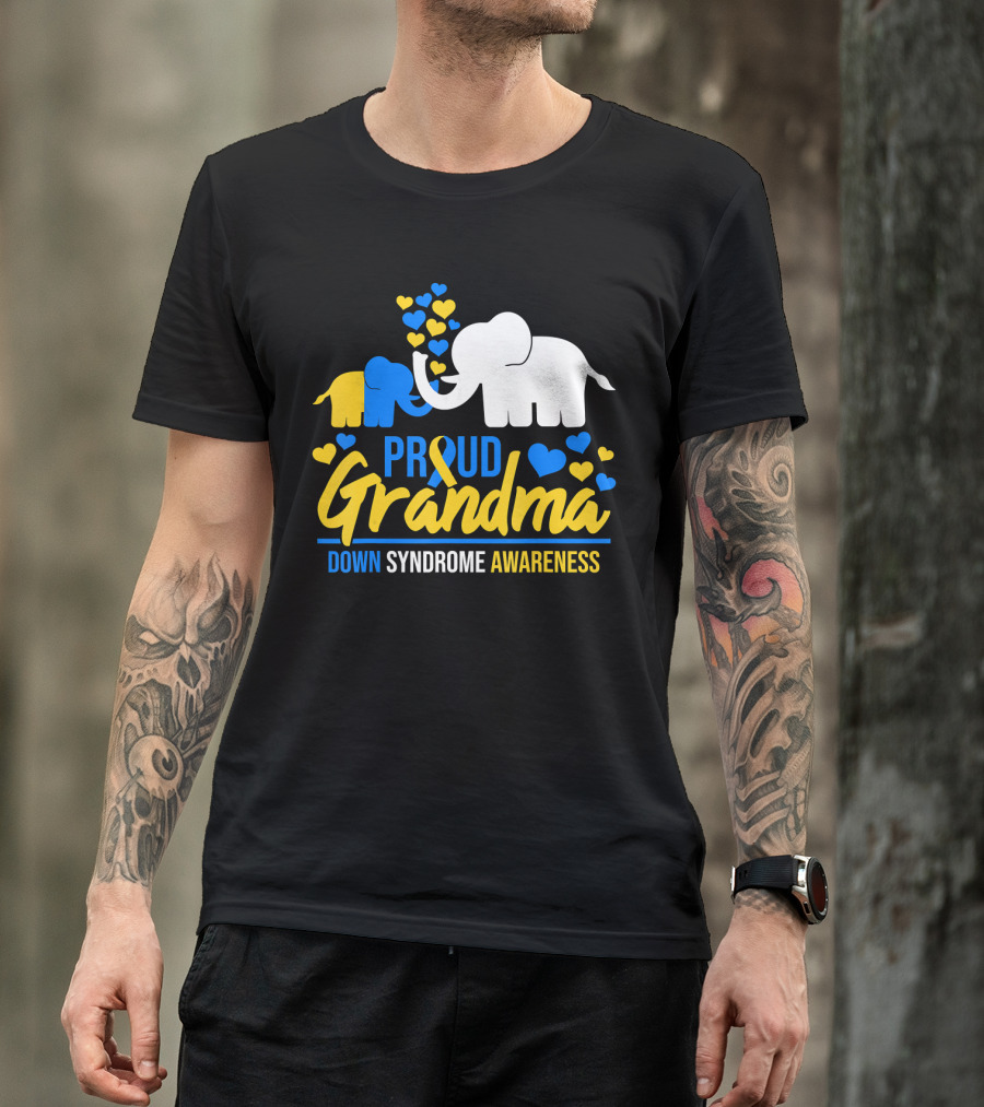 Proud Grandma Down Syndrome Awareness Elephant Hearts T-Shirt