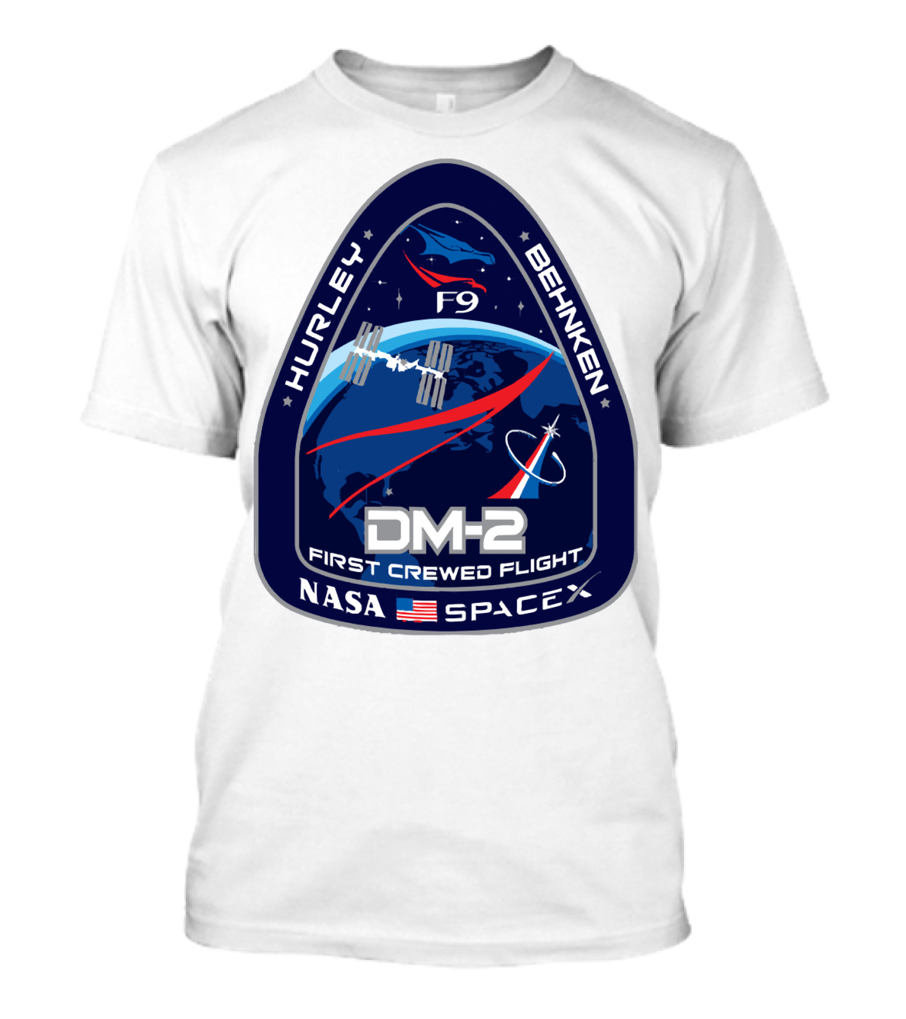 NASA SpaceX DM-2 First Crewed Flight Hurley Behnken Logo F9 T-Shirt