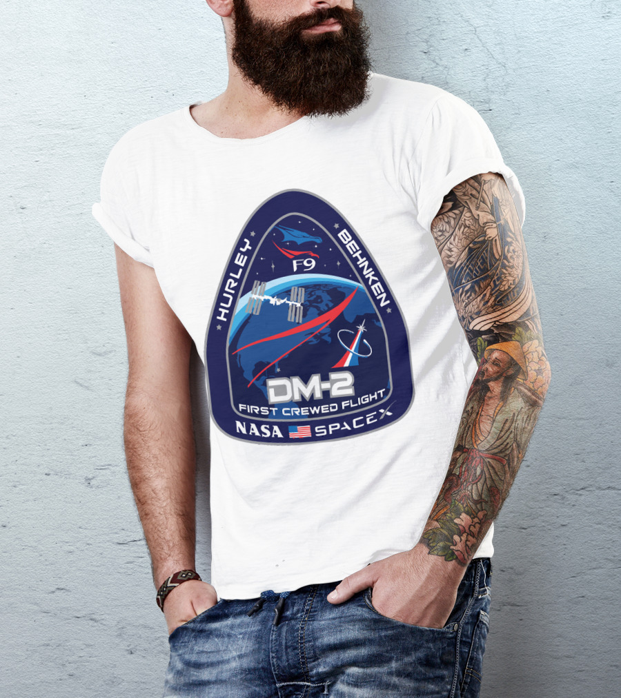 NASA SpaceX DM-2 First Crewed Flight Hurley Behnken Logo F9 T-Shirt