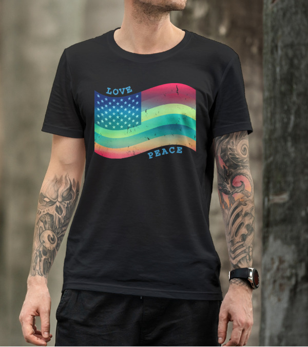 Love Peace Pride Rainbow American Flag T-Shirt