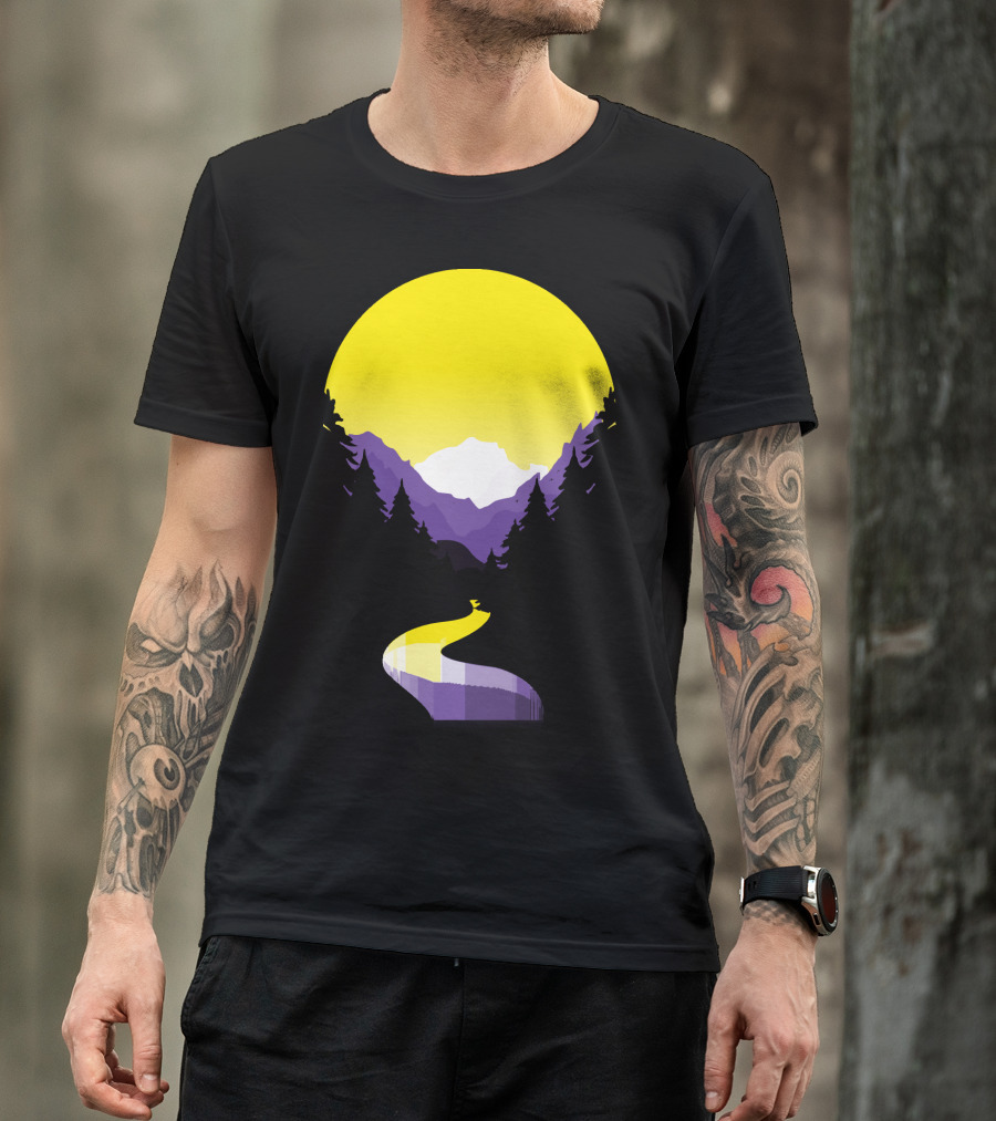 Non Binary Pride Sunset Mountain Landscape T-Shirt
