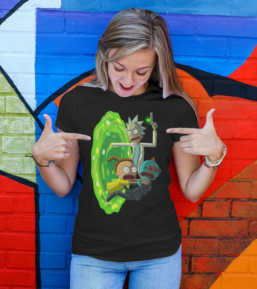 Rick And Morty Portal Escape With Meeseeks Cyborg Adventure T-Shirt