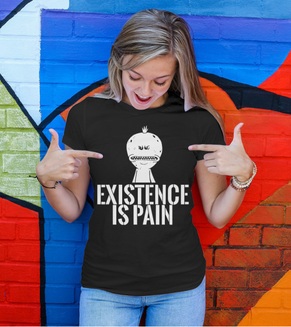 Existence Is Pain Mr. Meeseeks Character Image White Ink T-Shirt