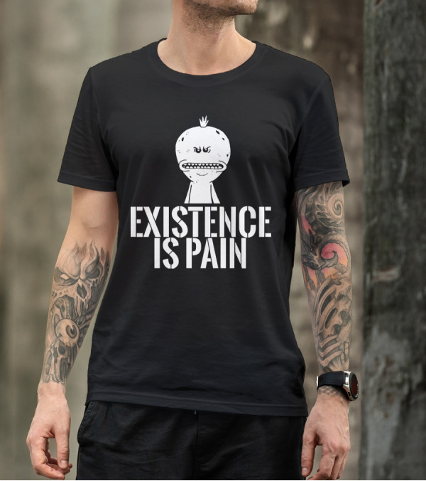 Existence Is Pain Mr. Meeseeks Character Image White Ink T-Shirt
