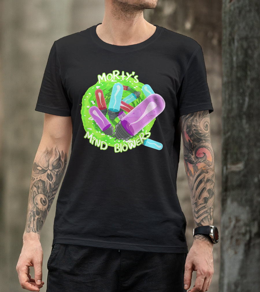 Morty's Mind Blowers Colorful Vials In Green Portal T-Shirt