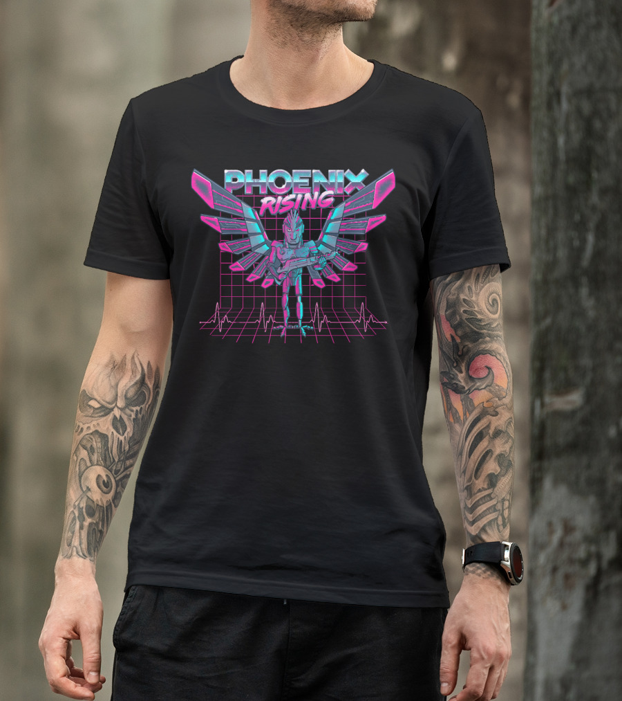 Phoenix Rising Rick And Morty Birdperson Retro Neon Grid Wings T-Shirt