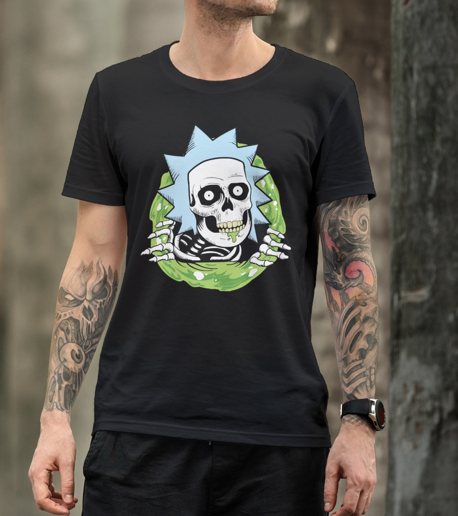 Rick Ripper Skeleton Portal Graphic Blue Hair Green Slime T-Shirt