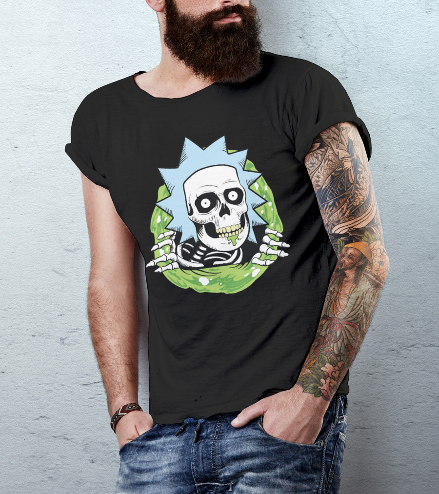 Rick Ripper Skeleton Portal Graphic Blue Hair Green Slime T-Shirt