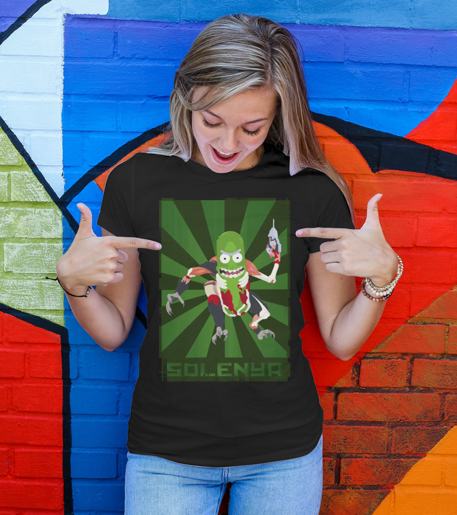 SOLENYA Mutant Pickle Character With Tools And Green Background T-Shirt