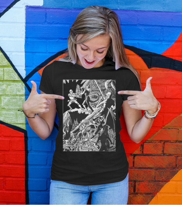 PALADIN IN HELL Classic Dungeon Adventure Battle Scene With Demons And Warriors T-Shirt