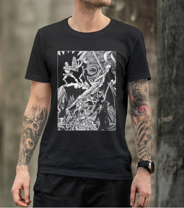 PALADIN IN HELL Classic Dungeon Adventure Battle Scene With Demons And Warriors T-Shirt