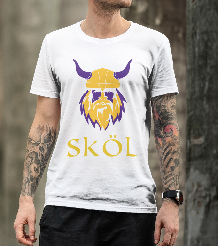 Viking Skol Helmet Scandinavian Warrior Iconic Purple And Gold Nordic T-Shirt