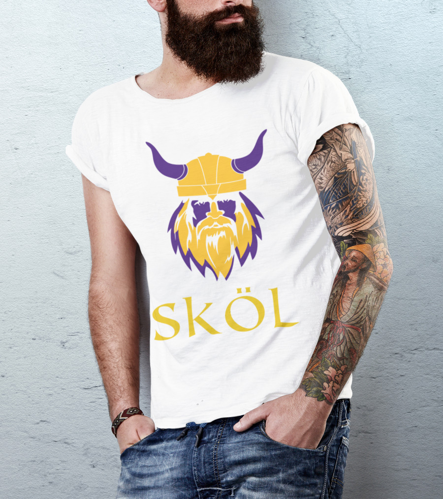 Viking Skol Helmet Scandinavian Warrior Iconic Purple And Gold Nordic T-Shirt