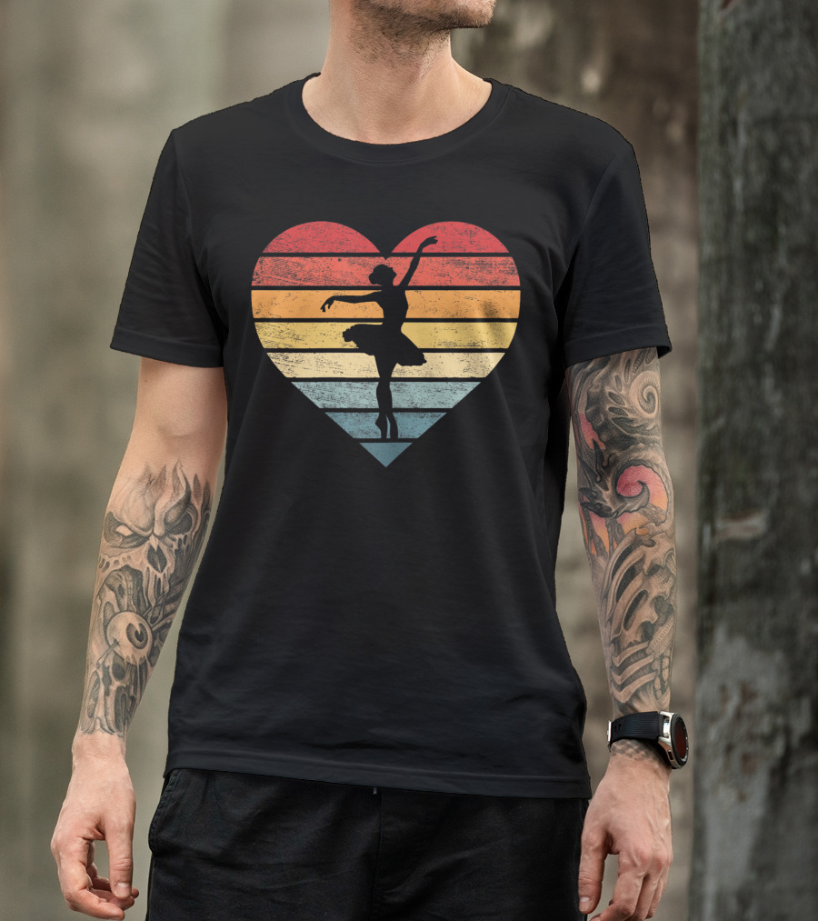 Ballerina Silhouette Heart Vintage Sunset Ballet Dancer T-Shirt