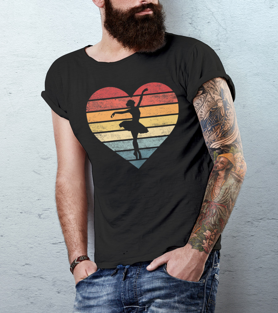Ballerina Silhouette Heart Vintage Sunset Ballet Dancer T-Shirt