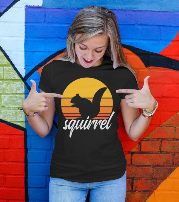 Squirrel Silhouette Against Sunset Vintage Animal Lover T-Shirt