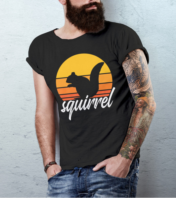 Squirrel Silhouette Against Sunset Vintage Animal Lover T-Shirt