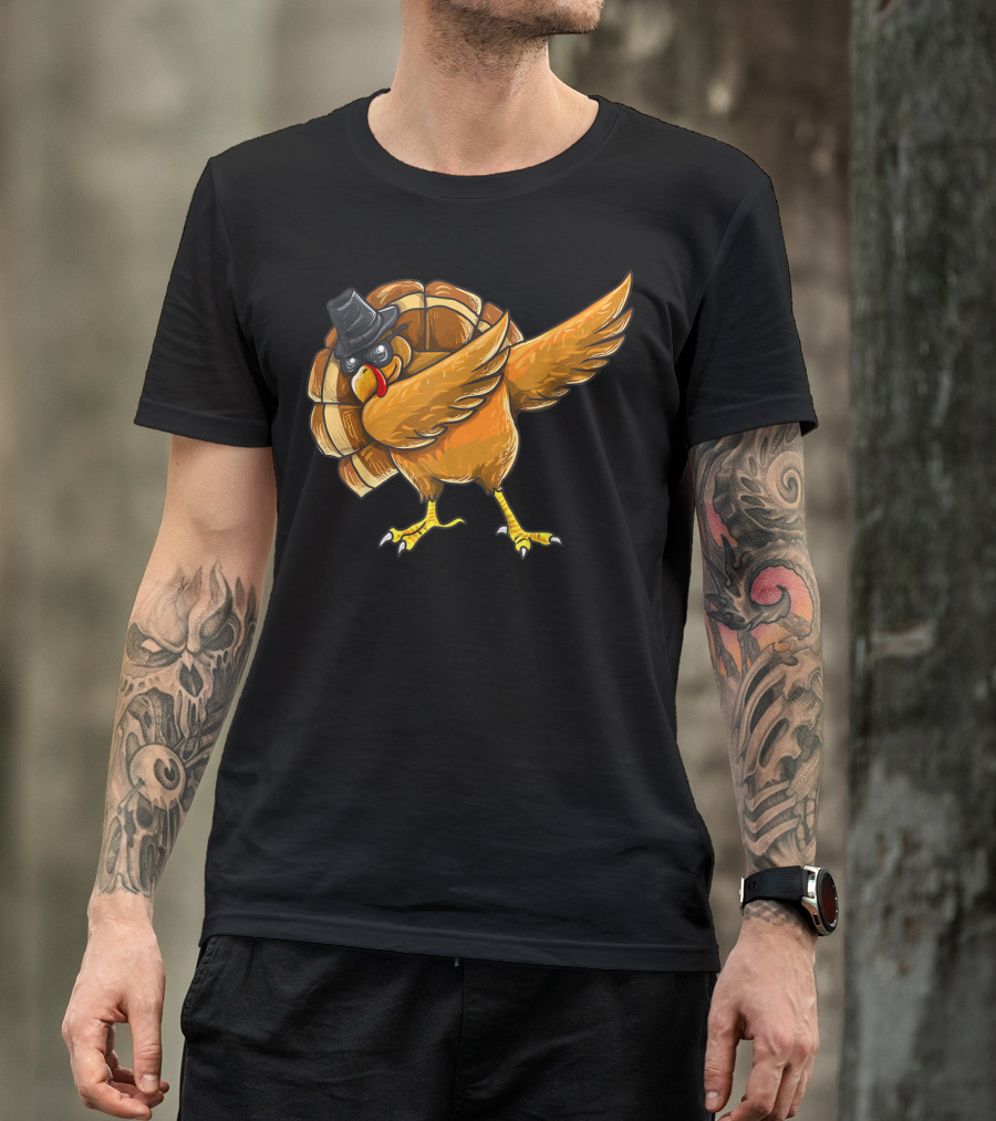 Dabbing Turkey Thanksgiving Boys Turkey Day Fun Hip Hop Bird With Hat T-Shirt