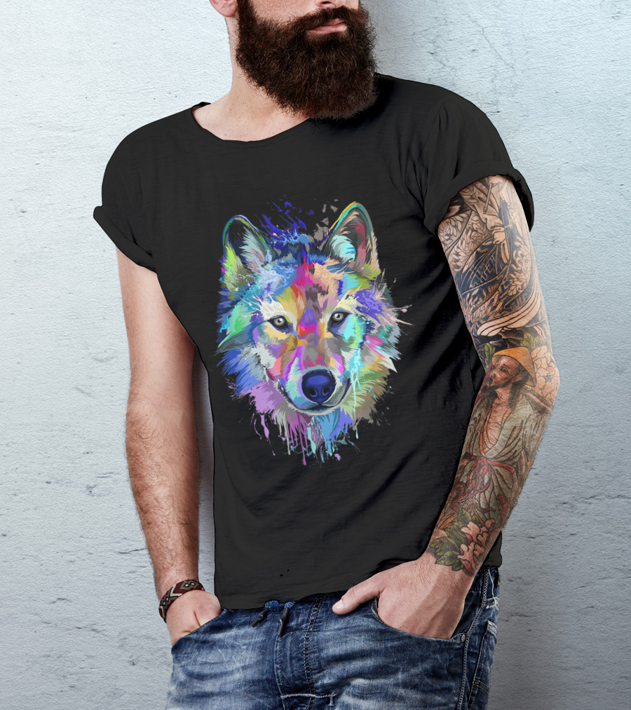 Wolf Lovers Colorful Dripping T-Shirt