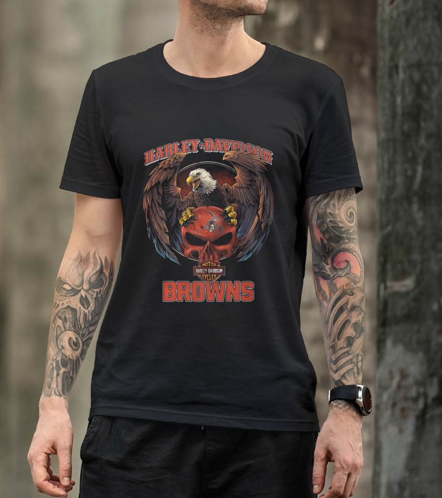 Harley Davidson Cleveland Browns Skull Eagle Nfl Helmet T-Shirt