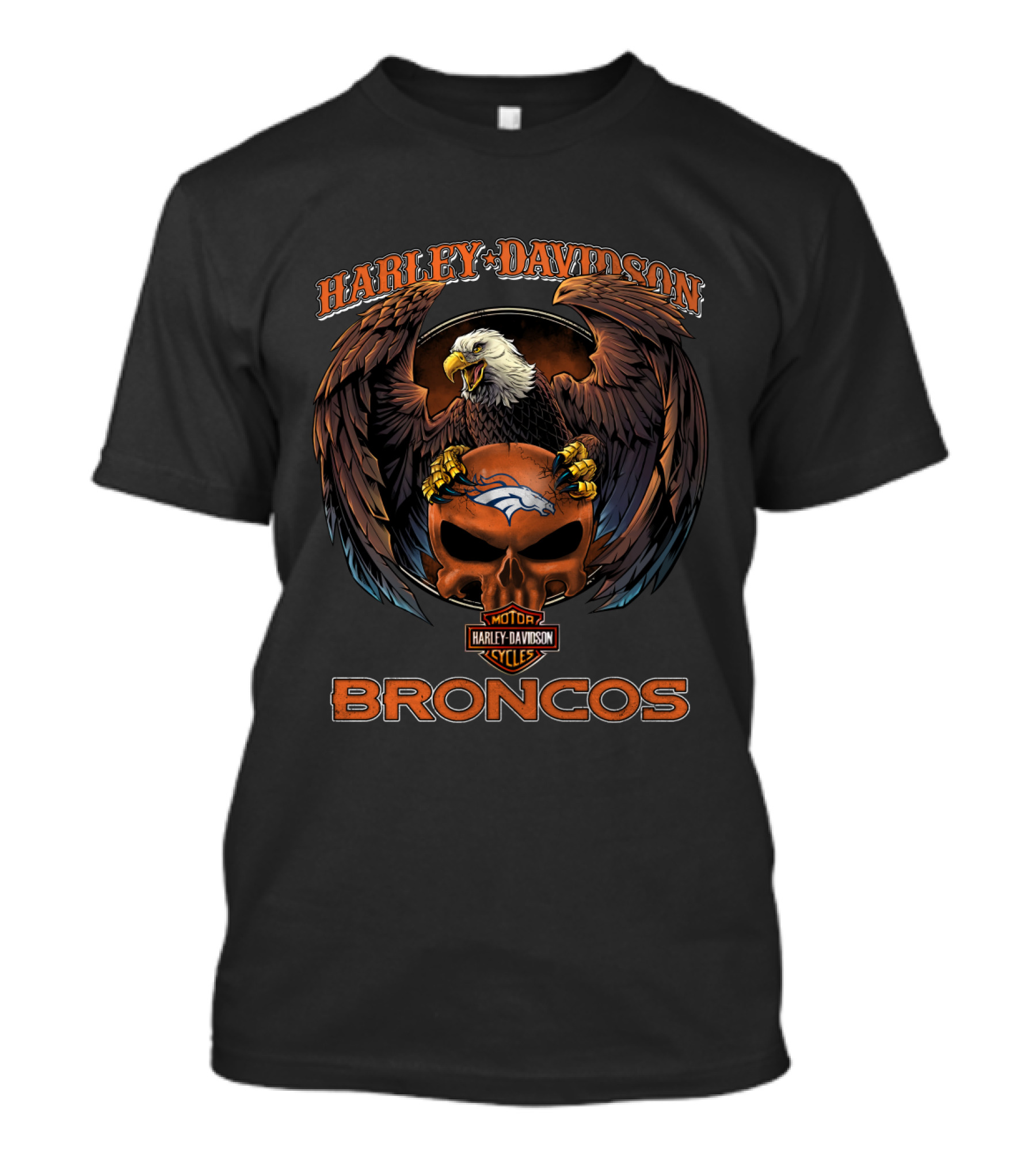 Harley Davidson Broncos Denver Broncos Vhl Eagle Motorcycle Skulls T-Shirt