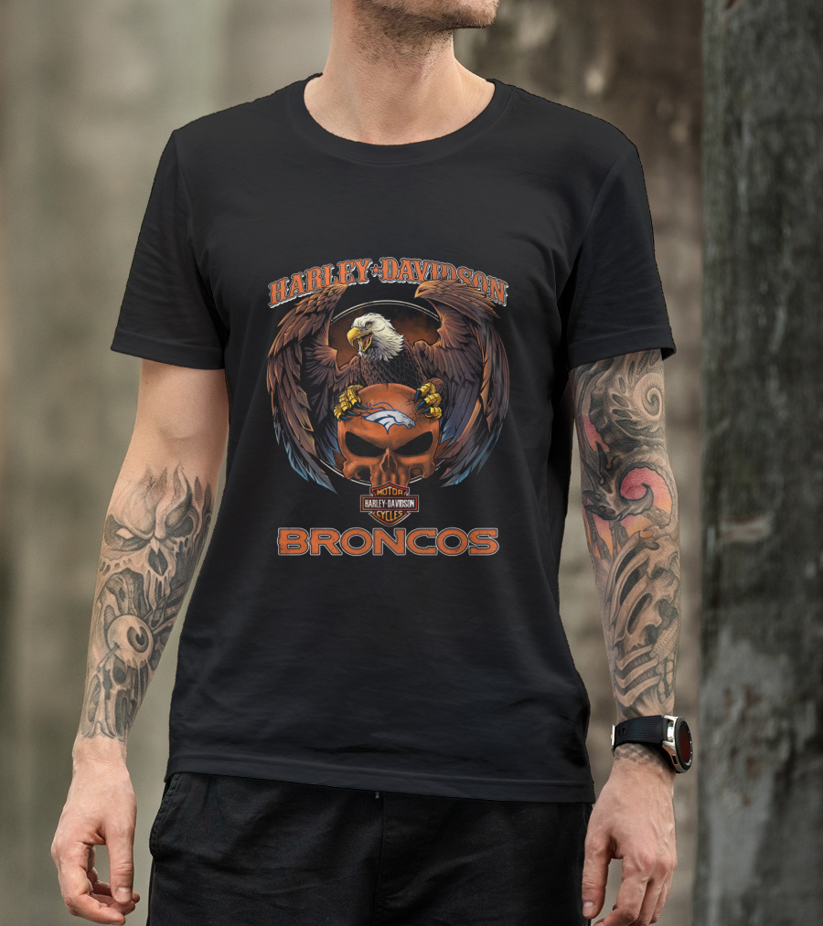 Harley Davidson Broncos Denver Broncos Vhl Eagle Motorcycle Skulls T-Shirt