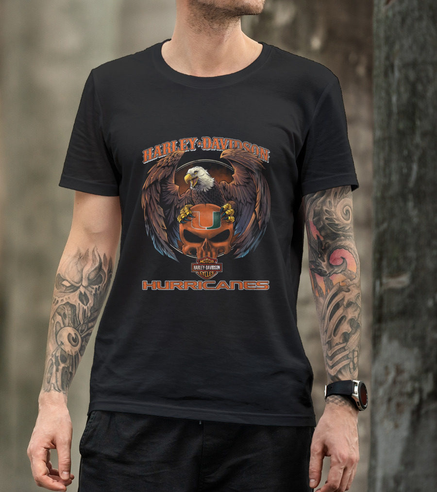 Harley Davidson Motorcycles Miami Hurricanes Eagle U T-Shirt