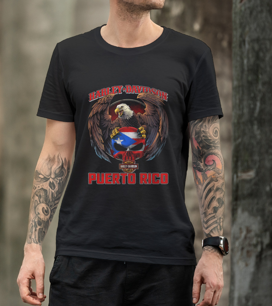 Harley Davidson Puerto Rico Eagle And Flag Skull T-Shirt
