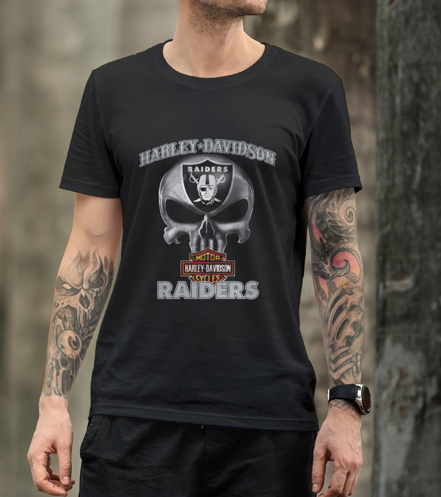 Harley Davidson Skull Raiders Nfl Oakland Raiders Motorcycles T-Shirt