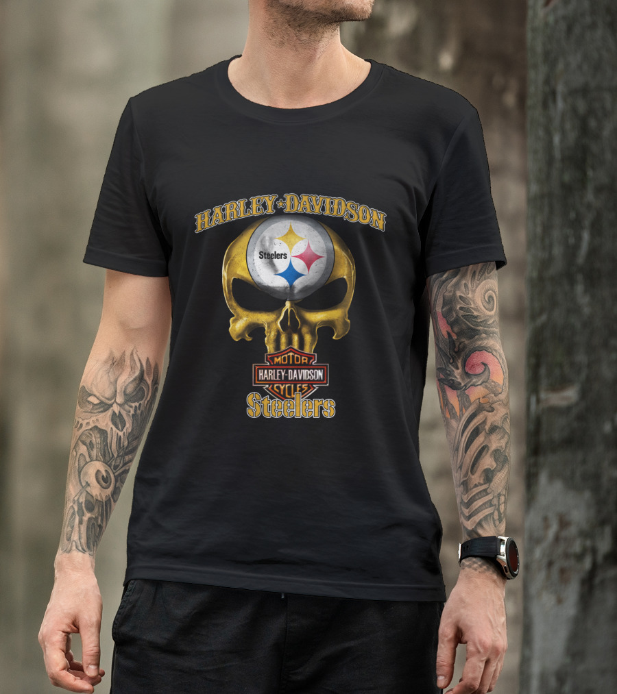 Harley Davidson Skull Steelers Nfl Pittsburgh T-Shirt