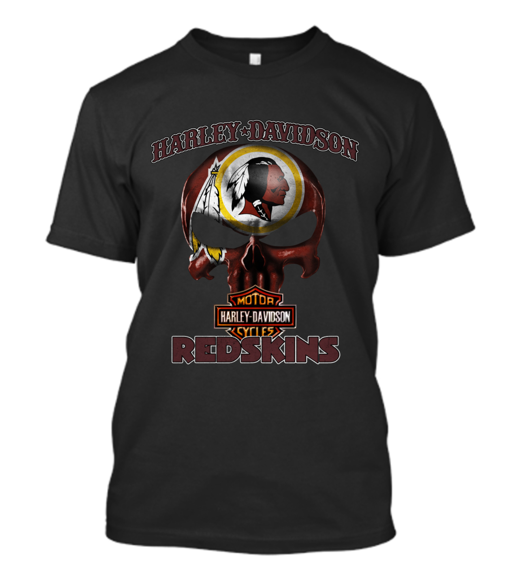 Harley Davidson Skull Motor Cycles Washington Redskins T-Shirt