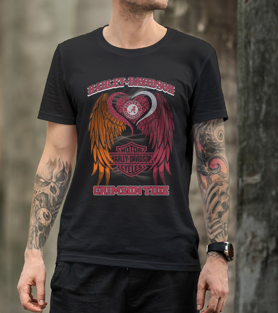 Harley Davidson Alabama Crimson Tide Winged Heart Motor Cycles T-Shirt