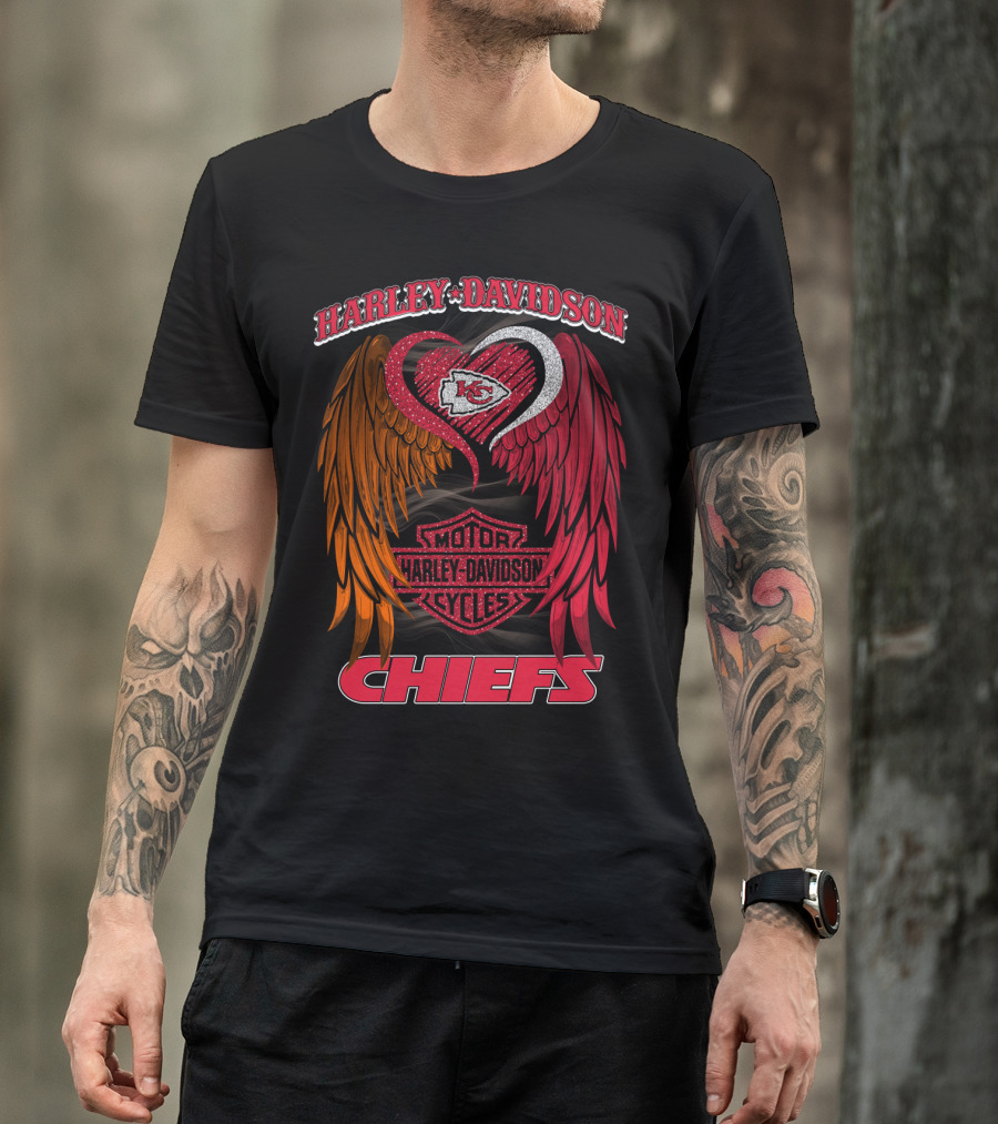 Harley Davidson Motor Cycles Kansas City Chiefs Wings Heart T-Shirt