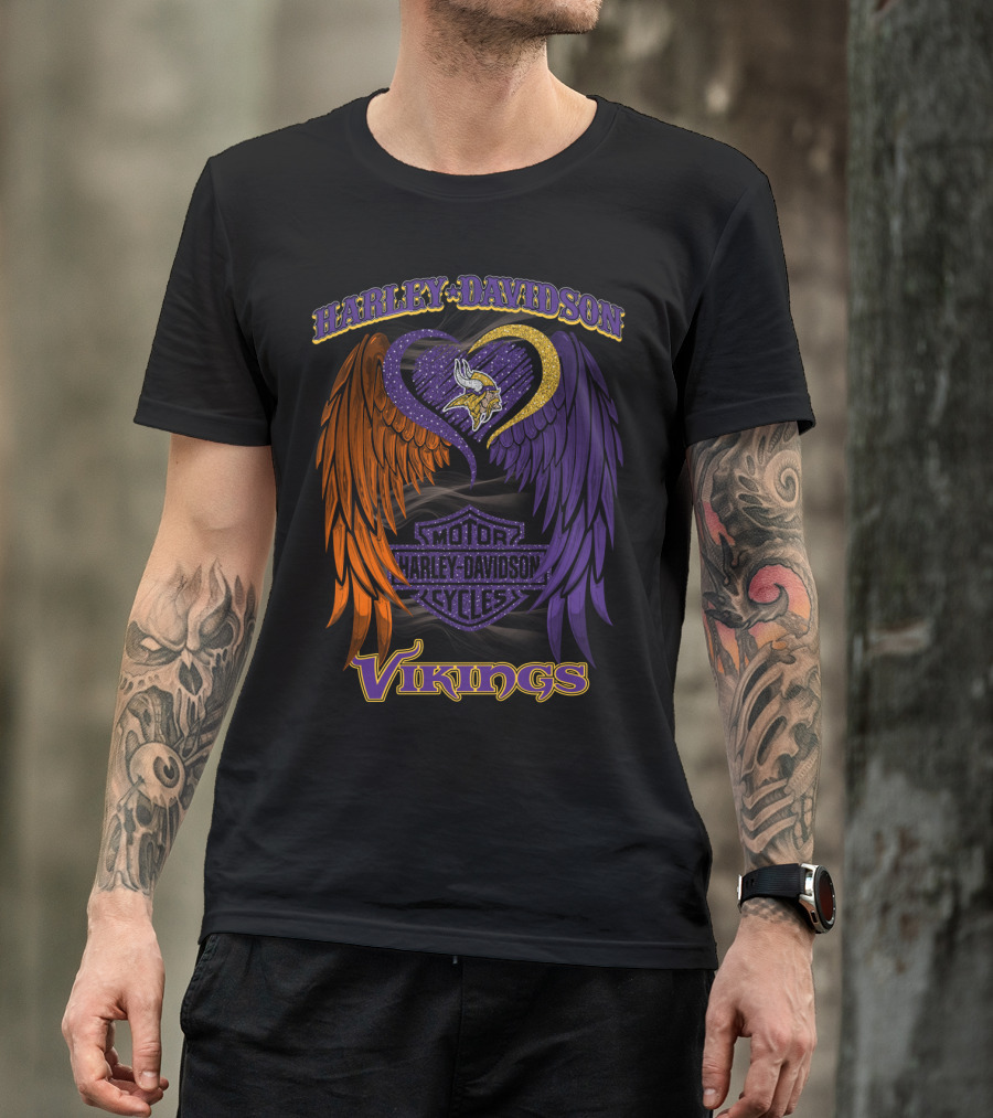 Harley Davidson Motor Cycles Minnesota Vikings Winged Heart T-Shirt