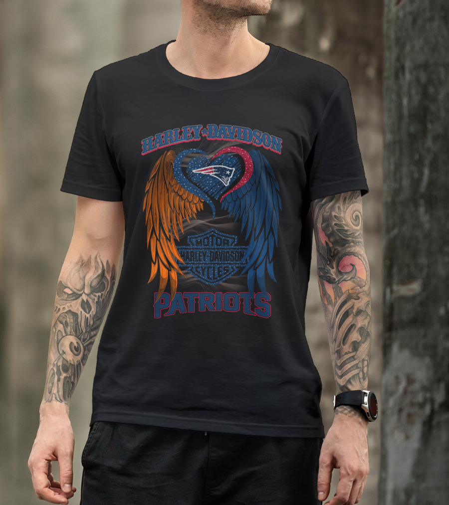 Harley Davidson Motor Cycles Patriots Wings Heart Hd2805 Nfl New England Patriots T-Shirt
