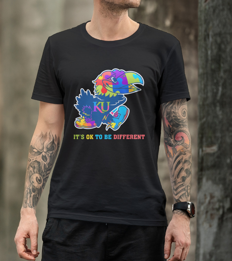 KU Jayhawks It's OK To Be Different Rainbow Mascot T-Shirt