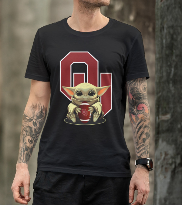 Baby Yoda OU Logo Football T-Shirt