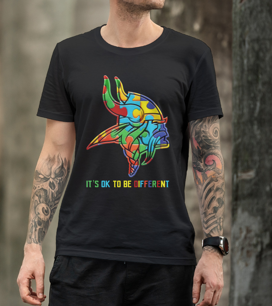 Vikings It's OK To Be Different Colorful Puzzle Viking Helmet T-Shirt