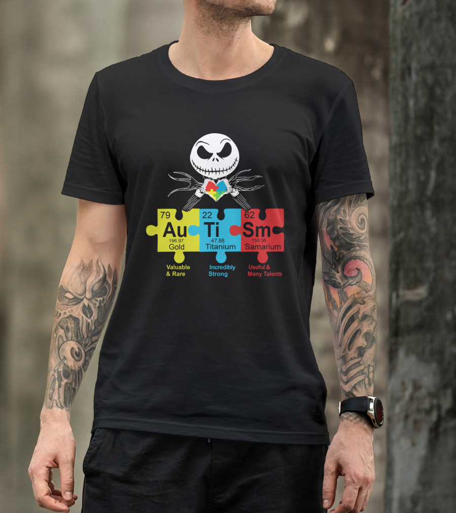 Autism Gold Titanium Samarium Jack Skellington Puzzle Elements T-Shirt