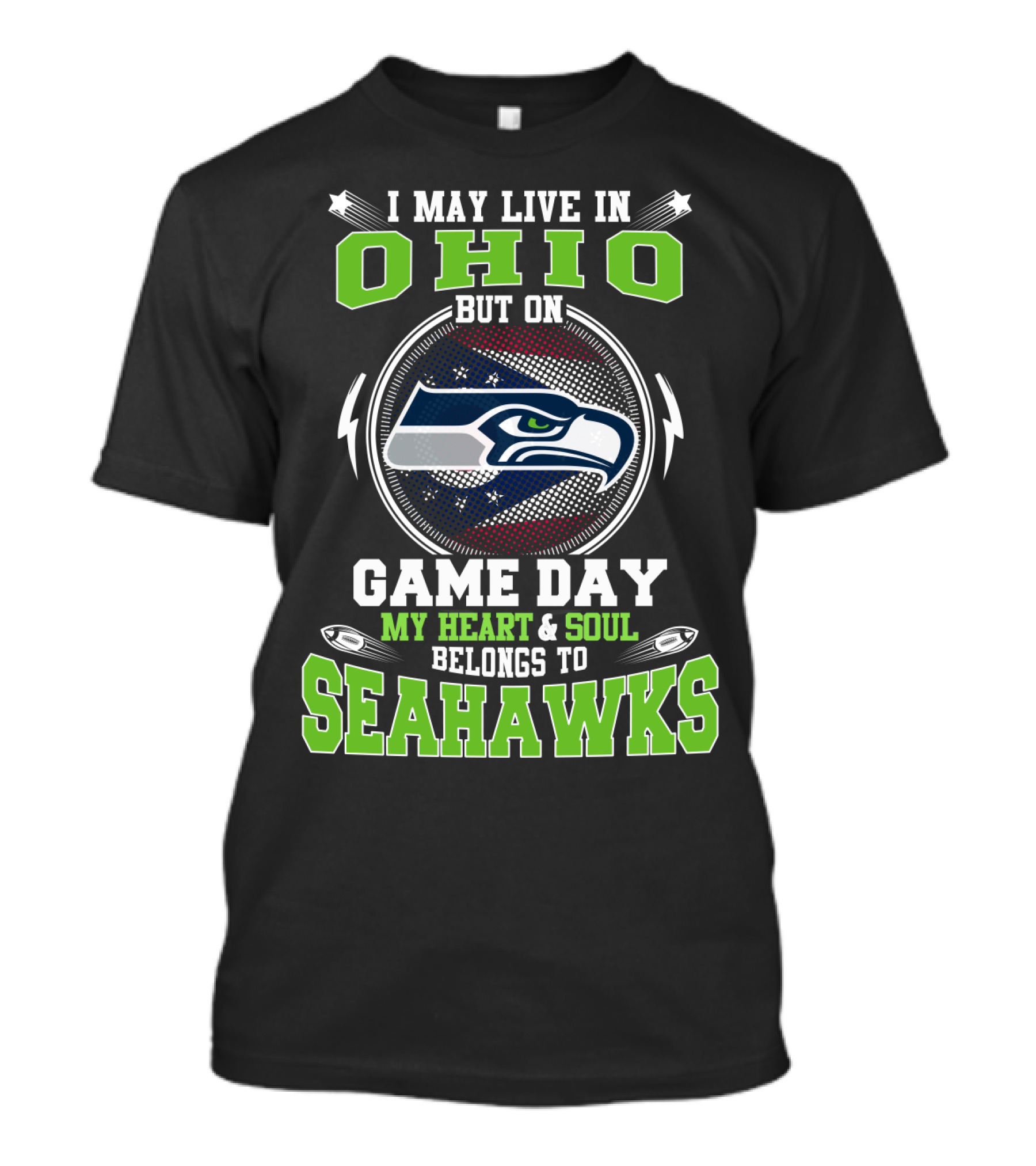 I May Live IN Ohio But On Game Day My Heart And Soul Belongs To Seahawks T-Shirt