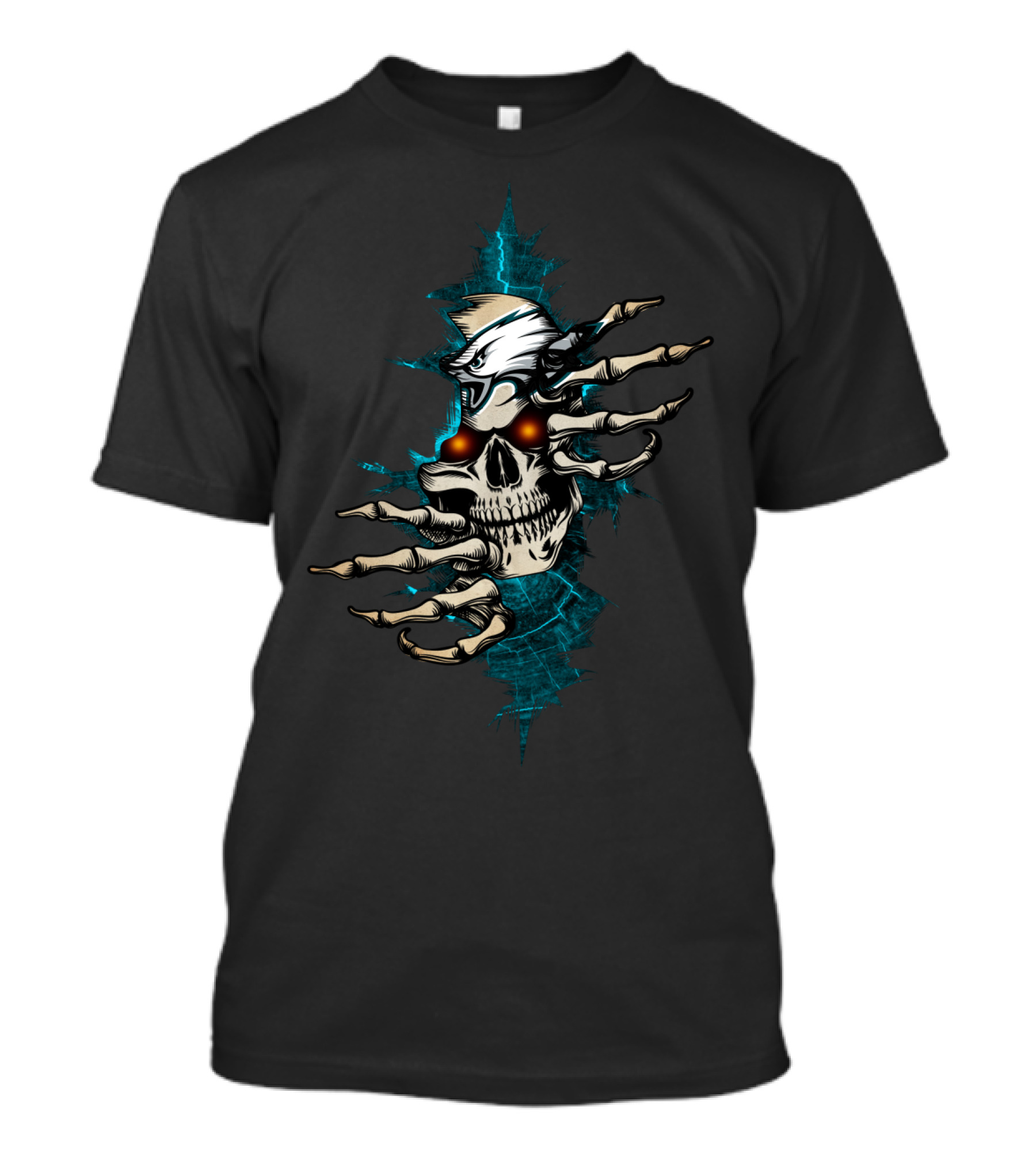 Skull With Flaming Eyes And Eagle Claws Explosion T-Shirt