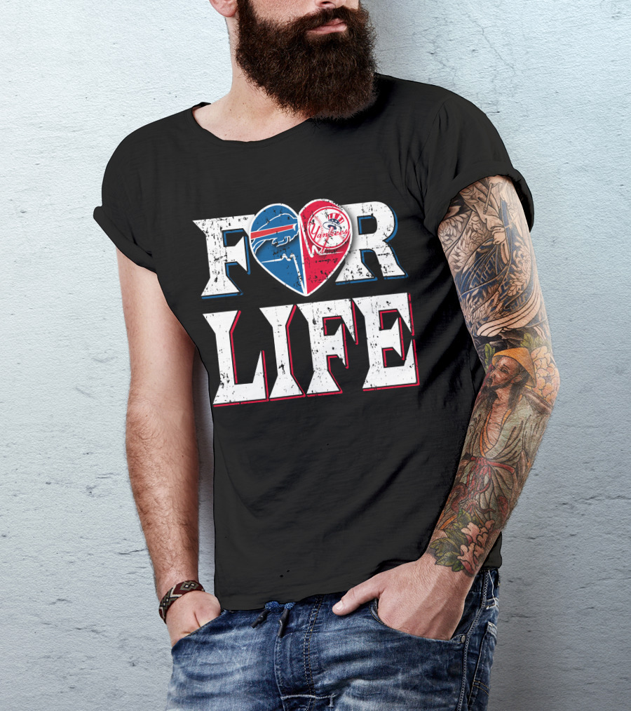 For Life Buffalo Bills New York Yankees Heart T-Shirt