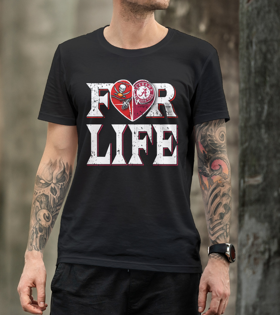 For Life Buccaneers Alabama Crimson Tide Heart T-Shirt