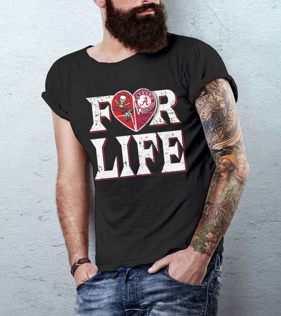 For Life Buccaneers Alabama Crimson Tide Heart T-Shirt