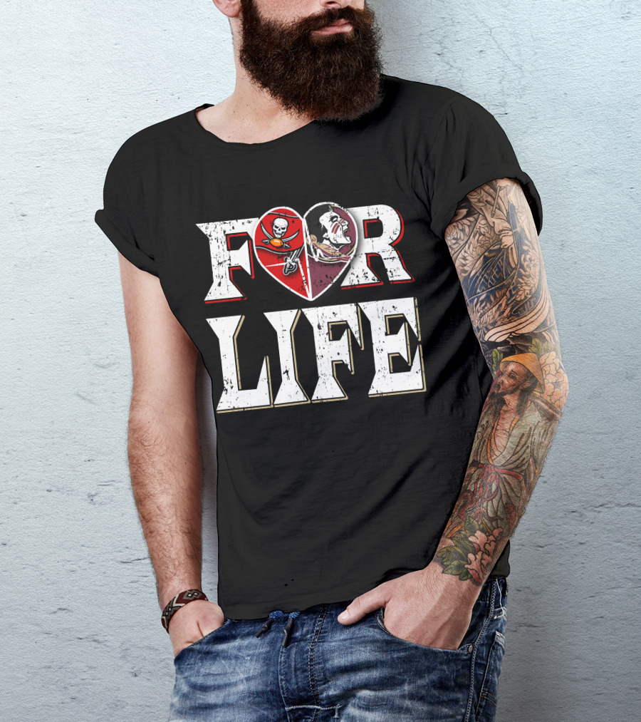 For Life Buccaneers Seminoles Logos Heart T-Shirt