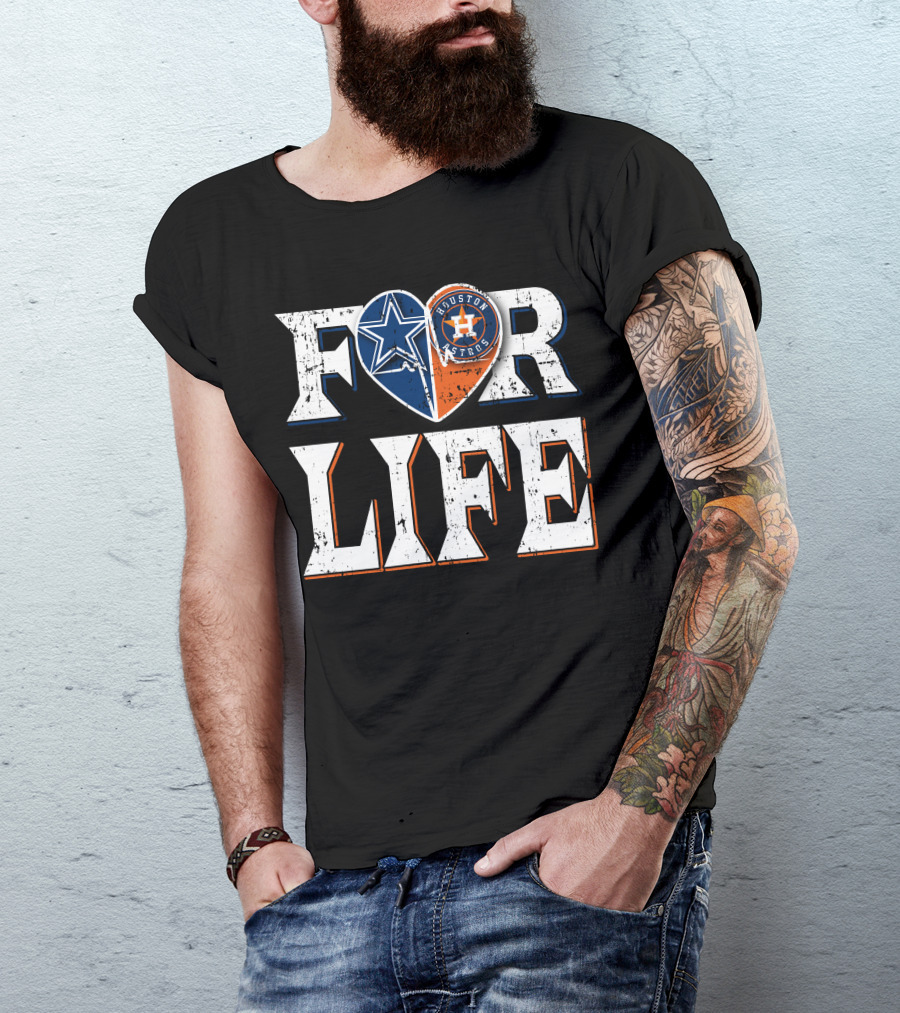 For Life Dallas Cowboys Houston Astros Heart T-Shirt