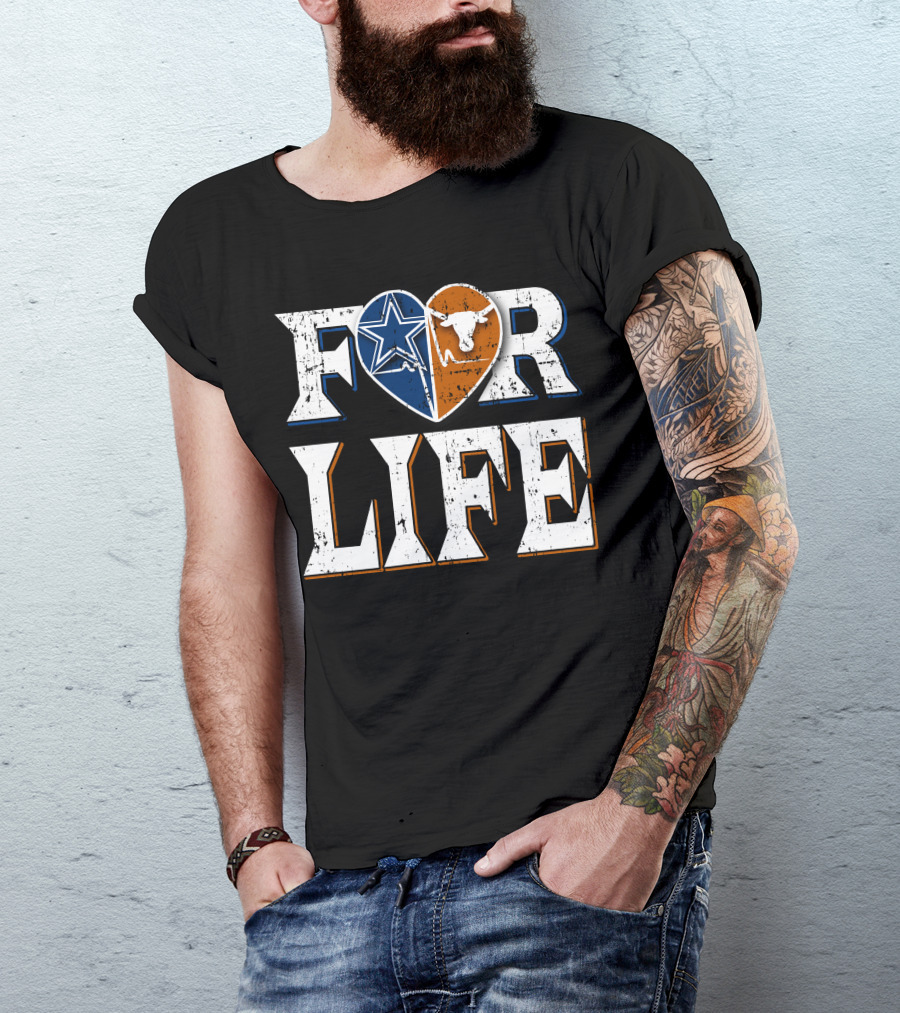 For Life Cowboys Longhorns Heart Star T-Shirt