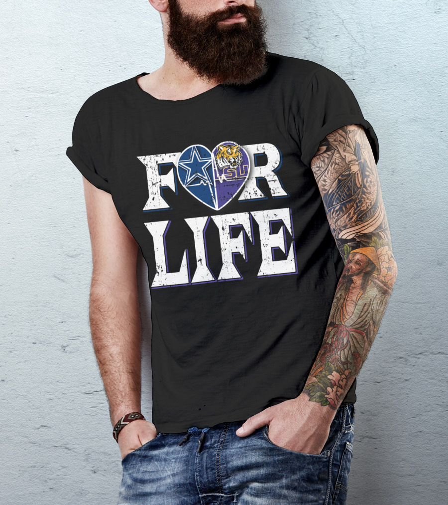 For Life Cowboys Lsu Tiger Star Heart T-Shirt