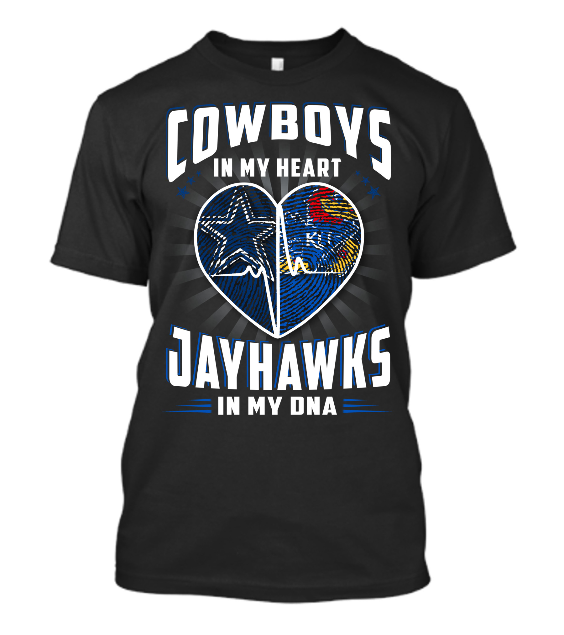 COWBOYS IN MY HEART JAYHAWKS IN MY DNA T-Shirt
